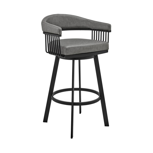 Armen Living Bronson 29" Bar Height Swivel Bar Stool in Black Finish and Gray Faux Leather 721535761890 - main